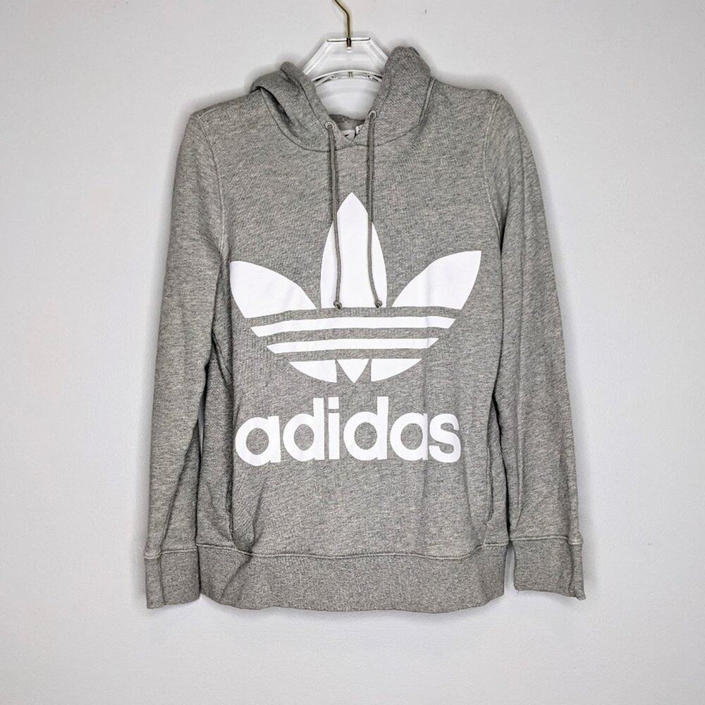 Adidas Originals Gray Large Trefoil Graphic Long Sleeve Hoodie Size XS